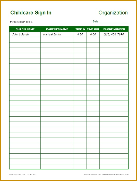 Childcare Sign In Template 700532