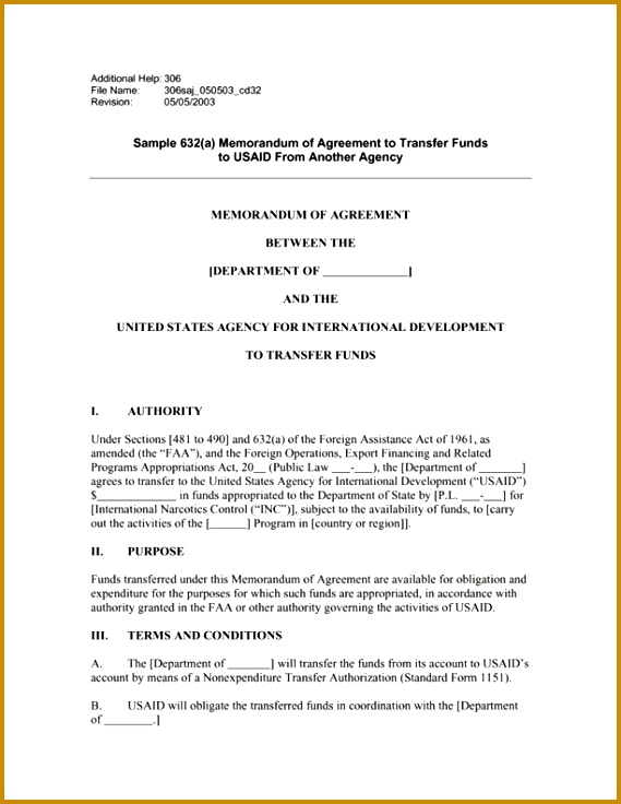 memorandum of agreement form 736569