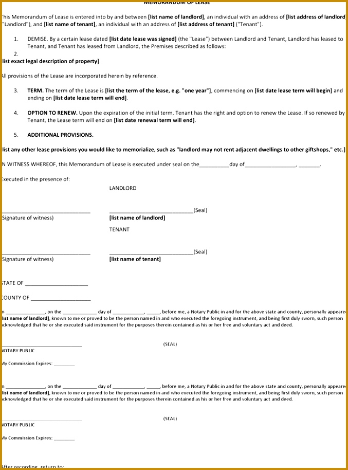 Memorandum of Lease Agreement 914677