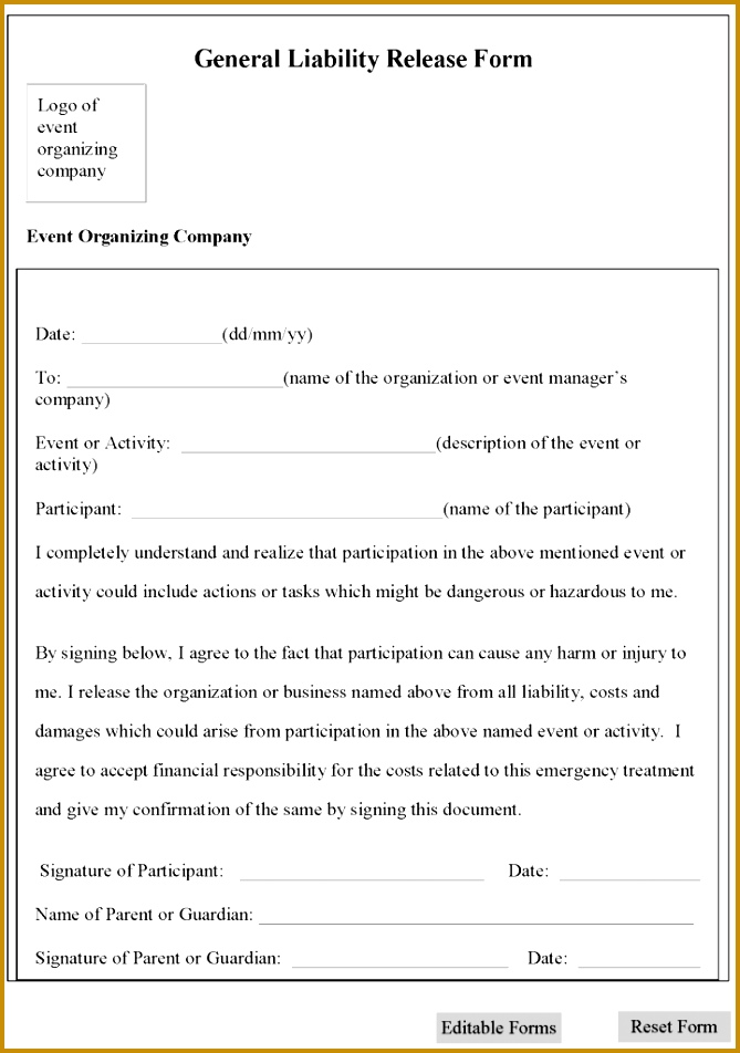Printable Sample Release And Waiver Liability Agreement Form 669952