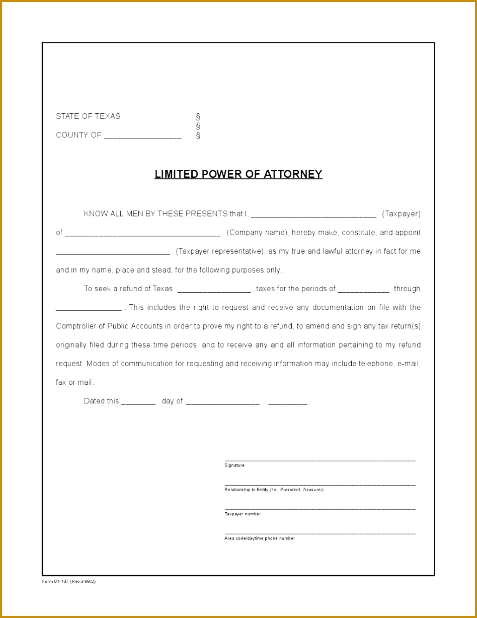Texas Limited Power of Attorney Form 1227948