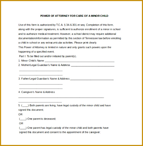 Power of Attorney Child Word File 558544