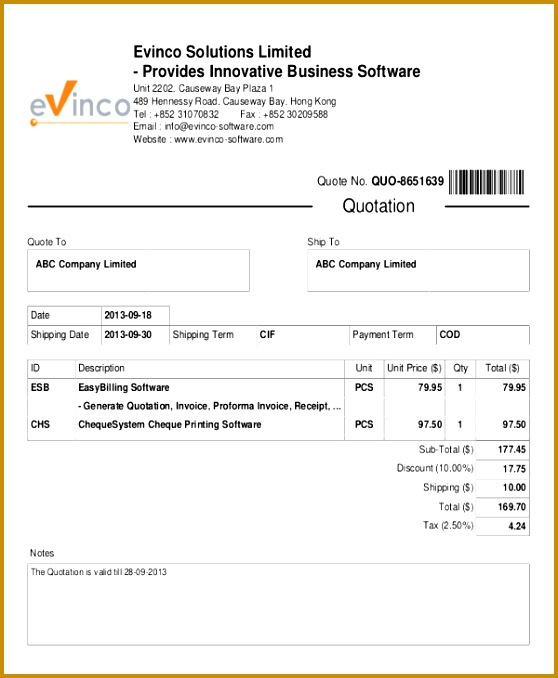 Sample Software Quotation Invoicing Software Example Invoice Example Quote Example Estimate 678558