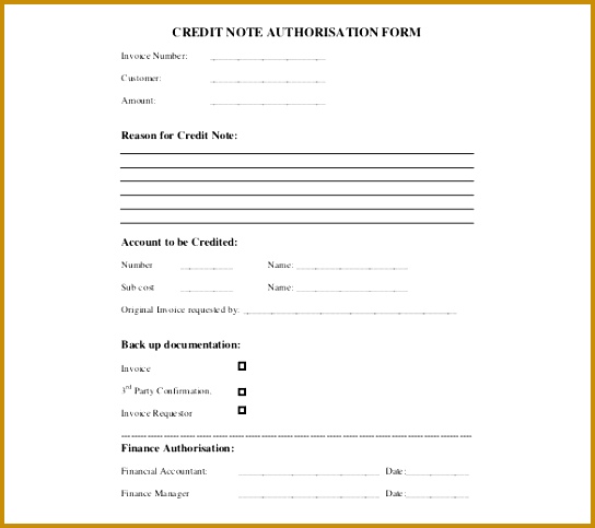 Credit Note Authorisation Form Template Free PDF Format 483544