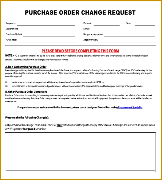 Purchase Order Change Request Form 544604