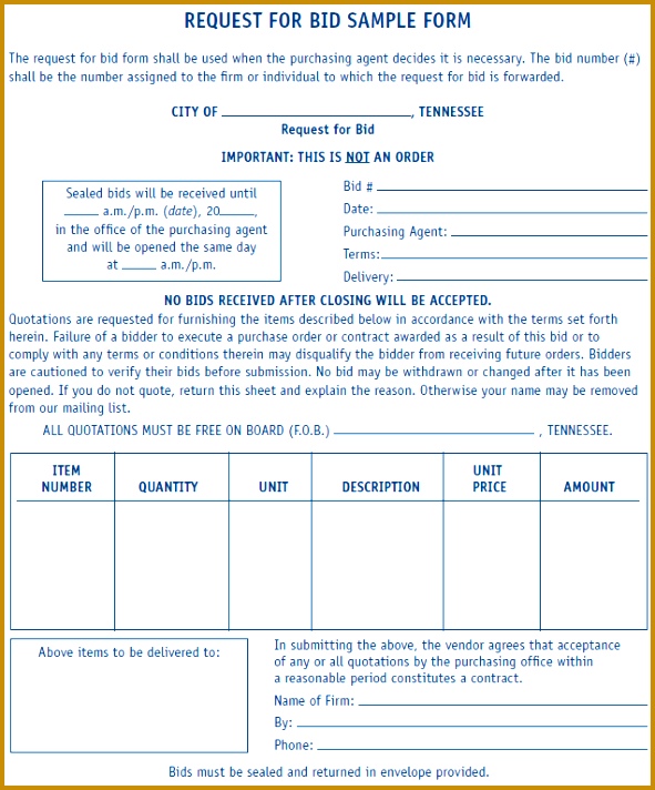 Request For Bid Form Sample 712591