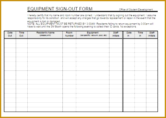 Equipment Sign Out Sheet 399558