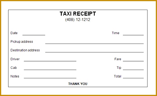 Sample Taxi Receipt Template Doc 332539