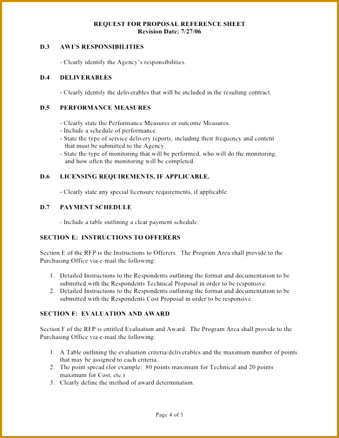 Sample Rfp Reference Sheet And Scope Work Template 677876