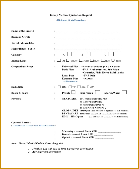 Group Medical Quotation Request Form 678558