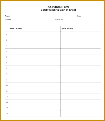 Attendance Form Safety Meeting Sign In Sheet 418362