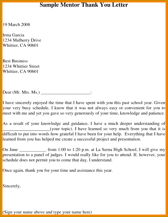 thank you letter to mentormple mentor thank you letter 899697