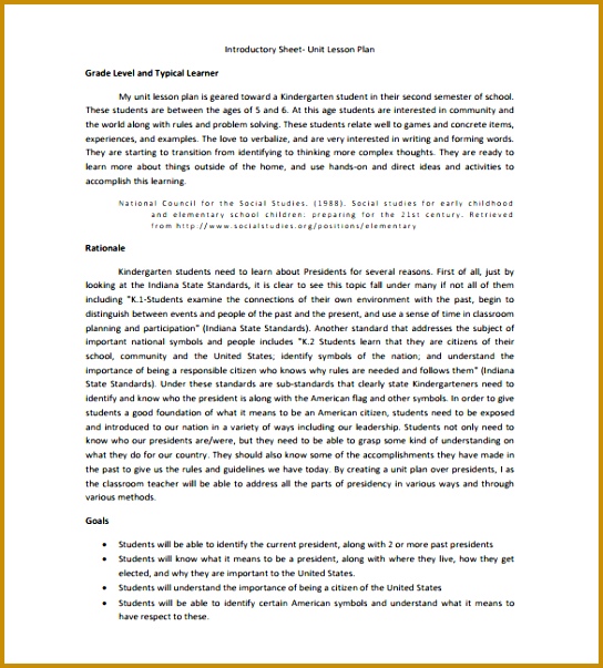 Unit Lesson Plans for Kindergarten Free PDF Download 544603