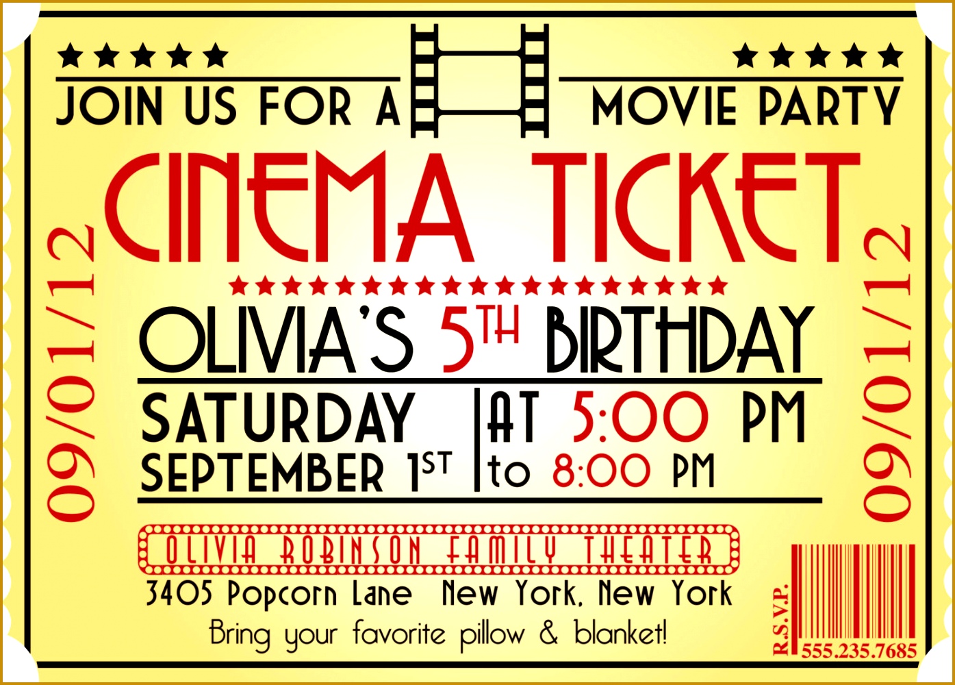 movie night ticket birthday invitations 10001395