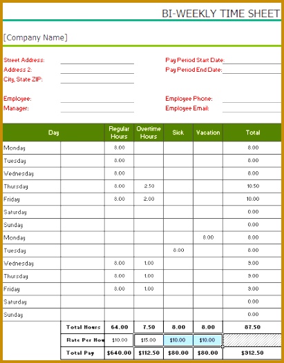 Biweekly Timesheet With Sick Leave And Vacation 526411