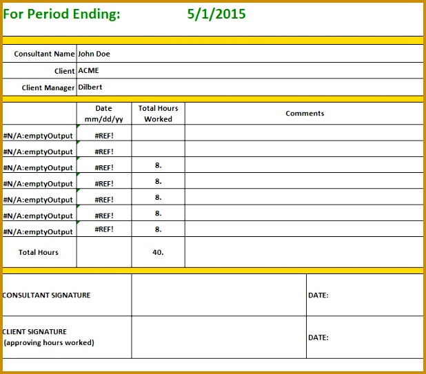 Consultant Weekly TimeSheet Template Excel 543618