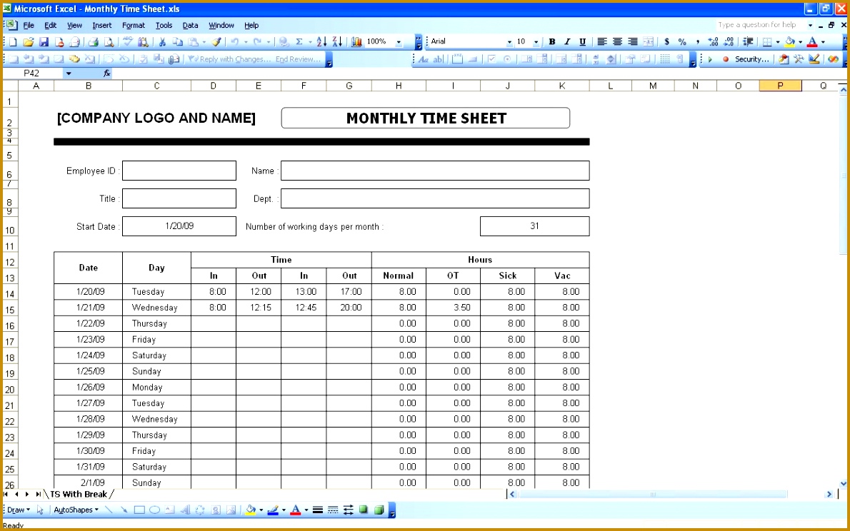 Monthly Timesheet 7441190