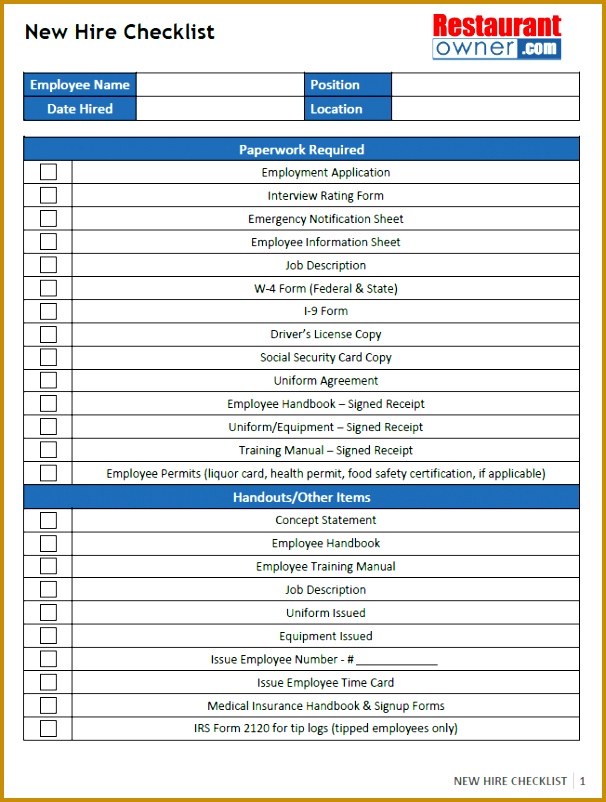 Restaurant Checklists tw4nz Download the New Hire Checklist 606802