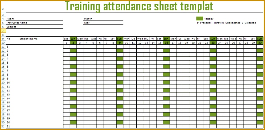 Training attendance sheet 454925