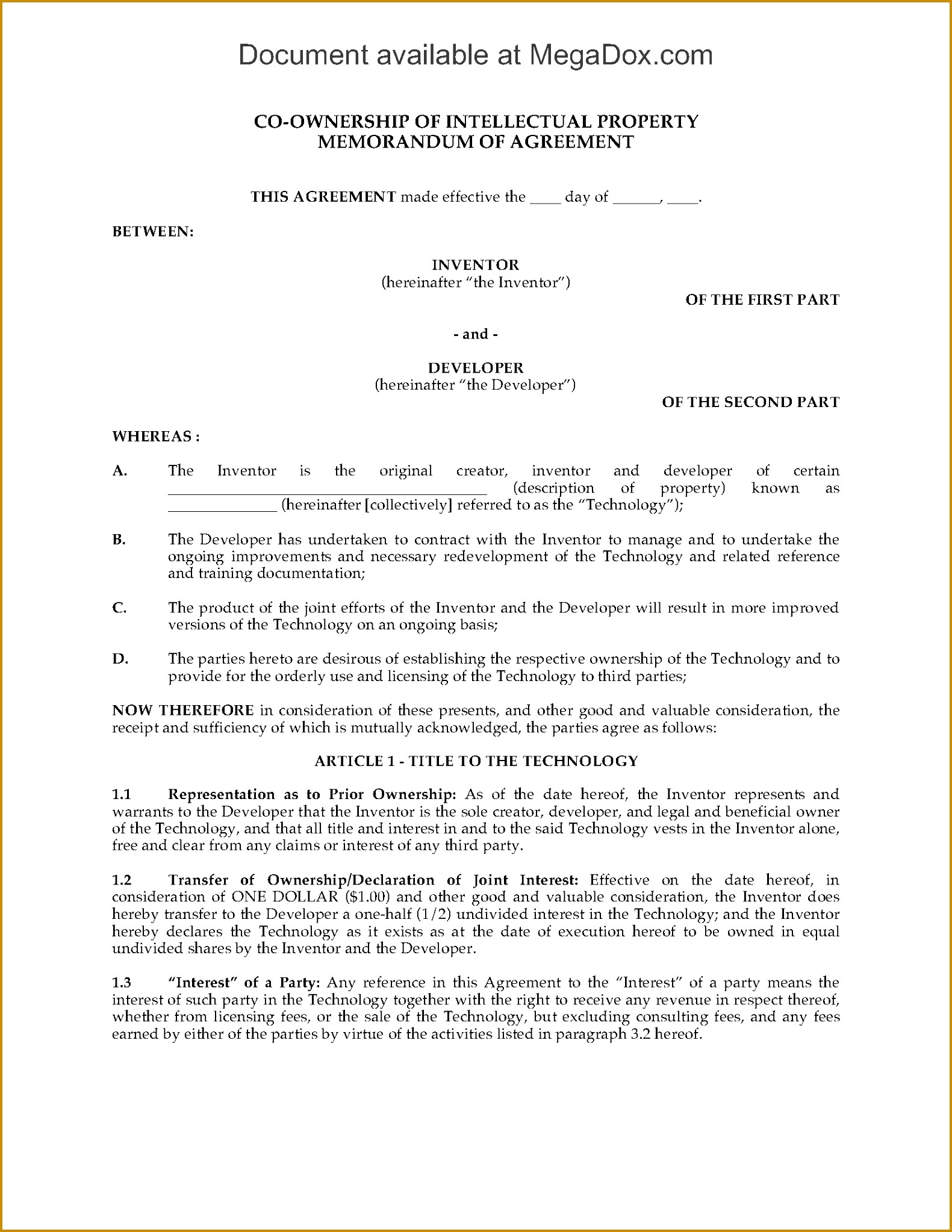 Picture of Co Ownership Agreement for Intellectual Property 20461581