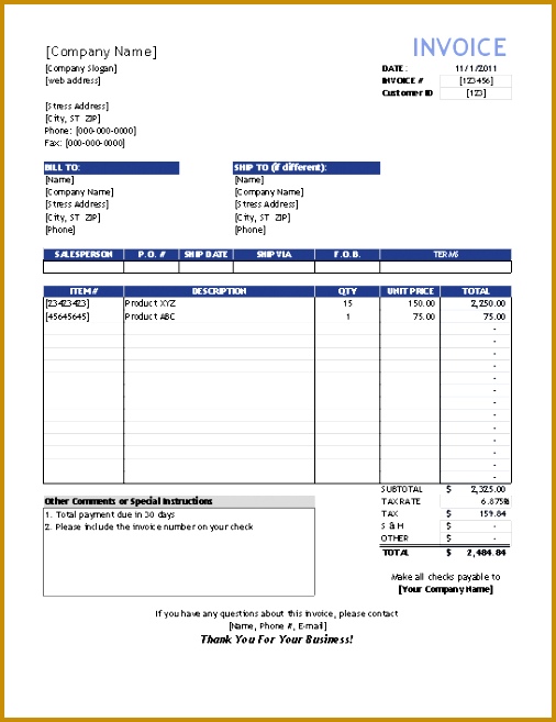 Sales Invoice Template Screenshot Basic Sales Invoice 657506