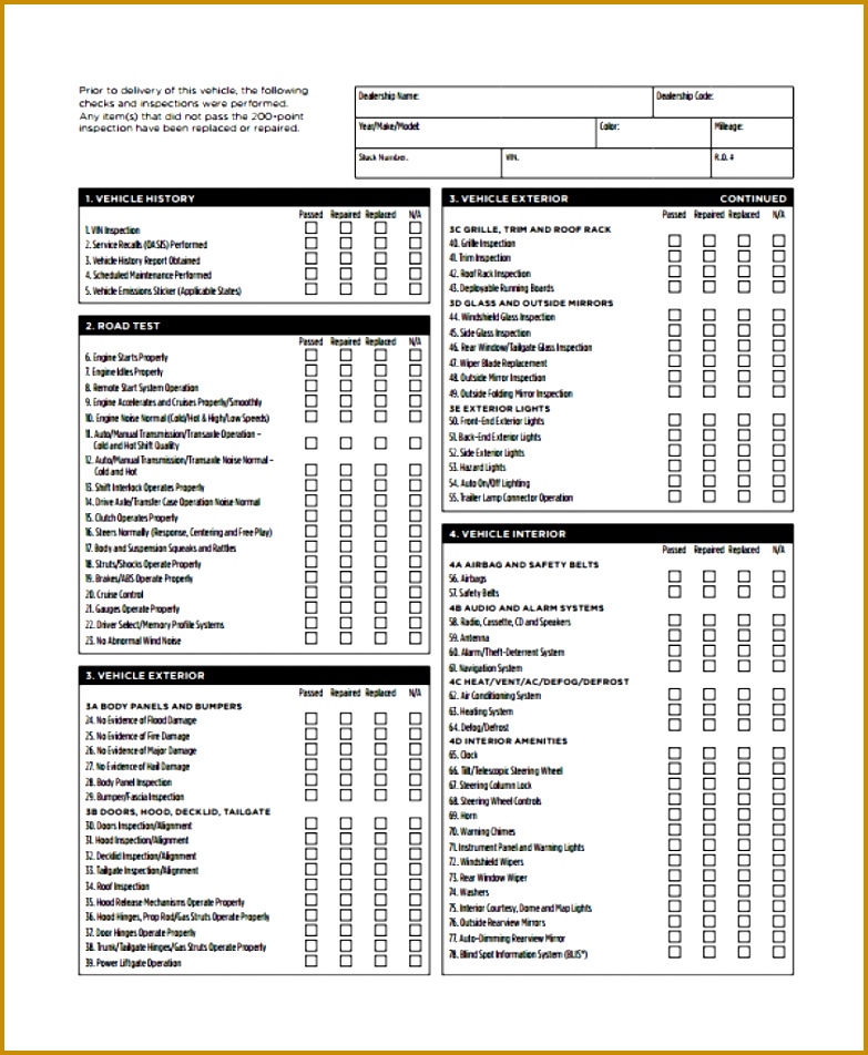 Sample Vehicle Inspection Checklist Template 9 Free Documents 952783
