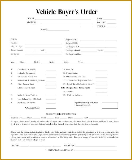 vehicle purchase order form 678558