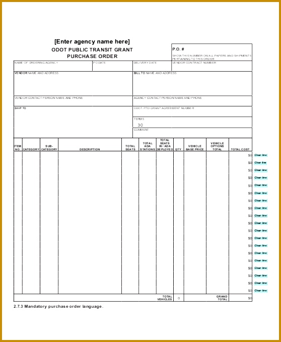 Vehicle Purchase Order Form Template 678558