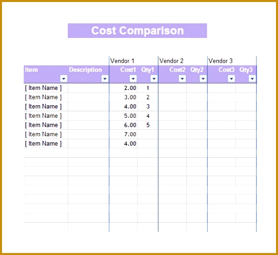 cost parison template 511558