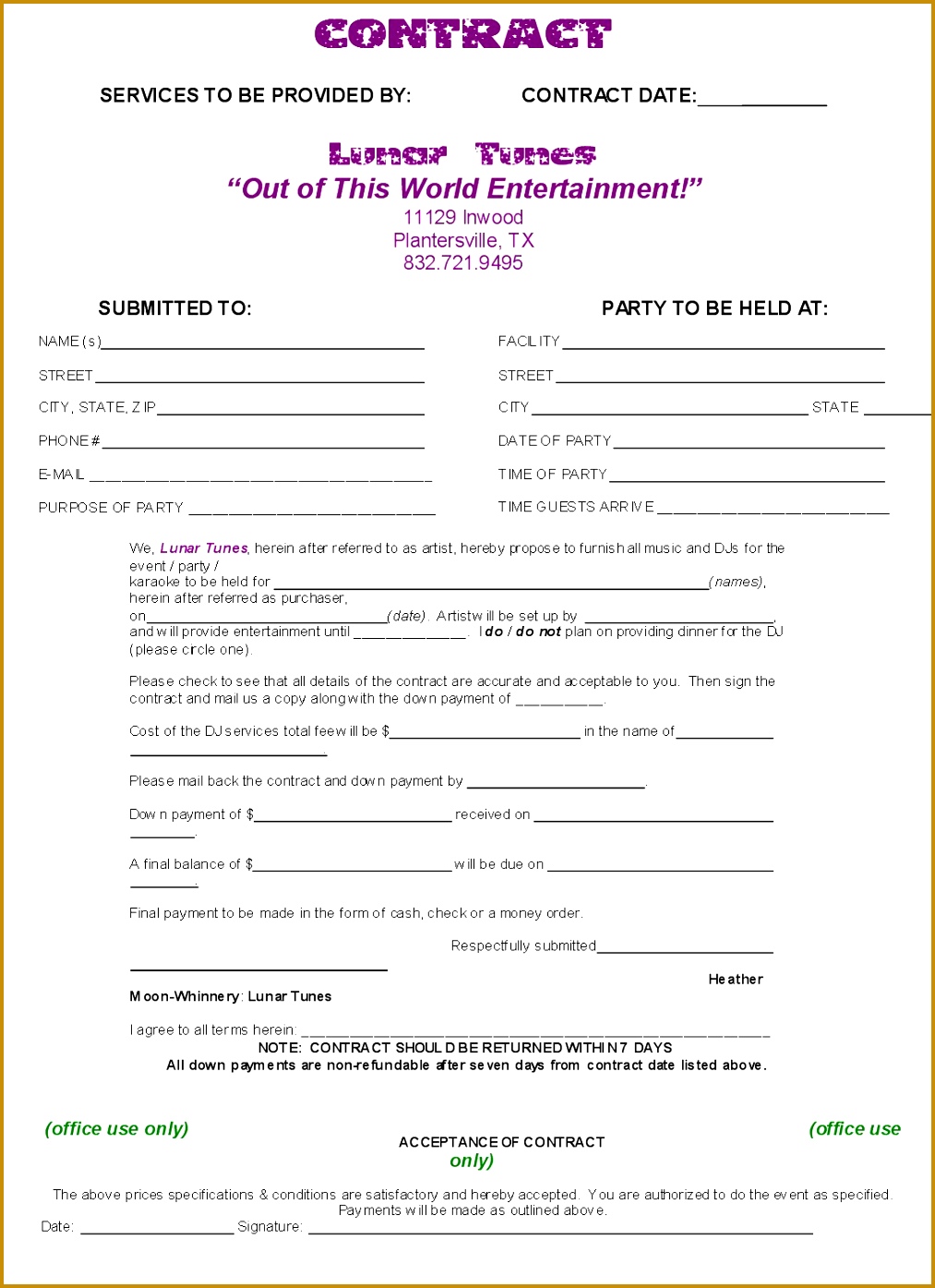 Dj Contract Template 13951013
