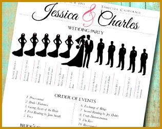 wedding program with wedding party silhouettes and big day timeline digital printable file 251316