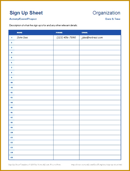Simple Sign Up Sheet Template 532700
