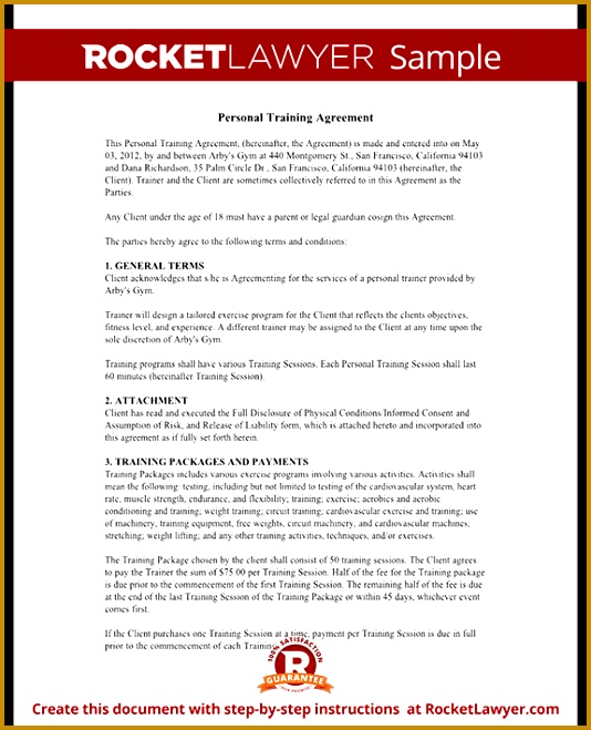 Sample Personal Training Agreement Form Template Test 534659