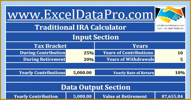 Download Traditional IRA Calculator Excel Template 388744