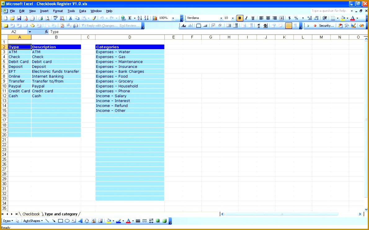 checkbook excel 7441190