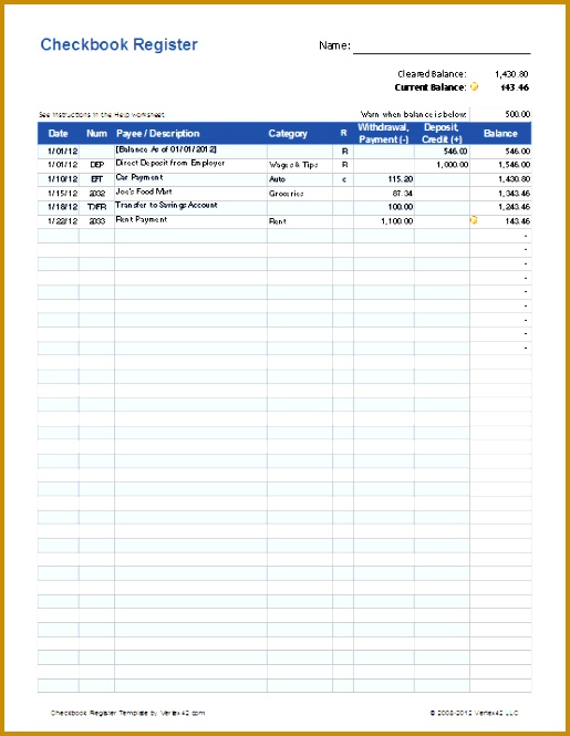 Checkbook Register Template Screenshot 665515
