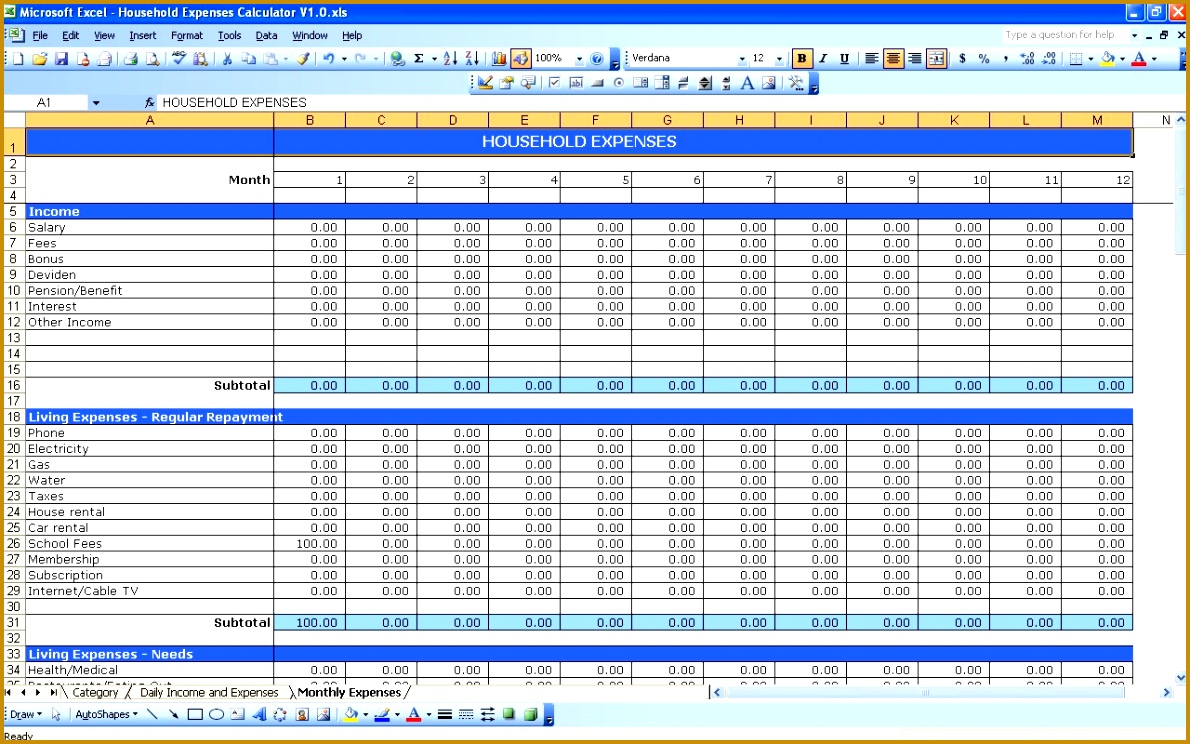 expense sheet excel household expenses excel templates 7441190