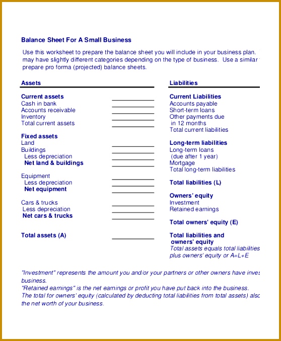 Small Business Balance Sheet Template 678558