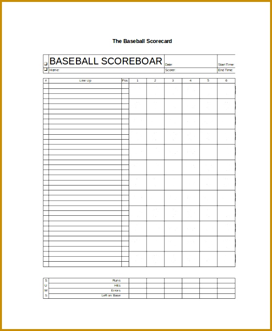 Baseball Scorecard Template 678558
