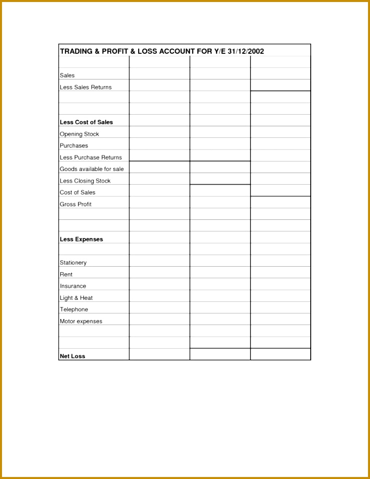 Profit And Loss Statement Template For Self Employed And Profit 952736