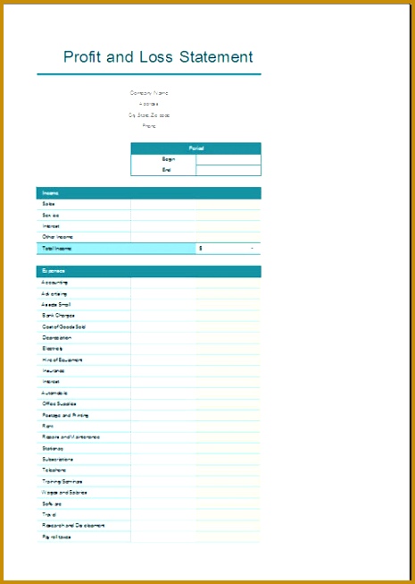 Free Profit And Loss Statement Template For Excel 2007 2016 653465