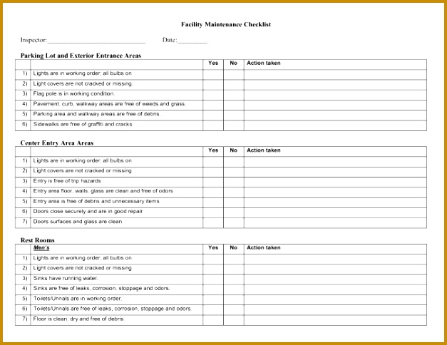 facility maintenance checklist template 3451 627484