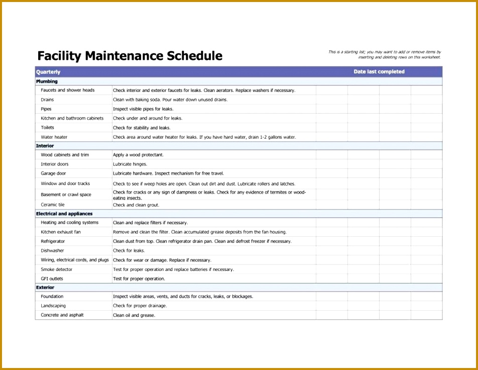 Facility Maintenance Checklist Template Management Plan Templates And Process Apartment Building Ledger Paper 736952