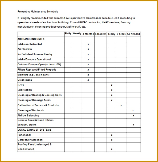 maintenance sheet template 558544