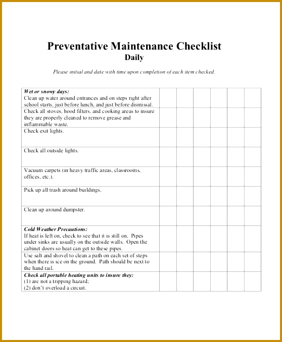 Preventive Maintenance Checklist preventive maintenance sample 558678