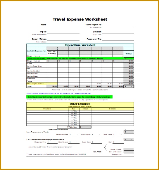 Travel Expense Worksheet Excel Format Free Download 581544