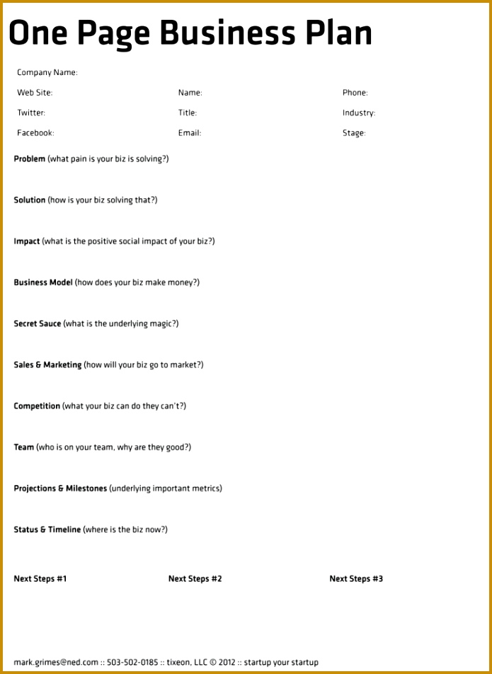 business plans templates one page business plan template pdf 695952