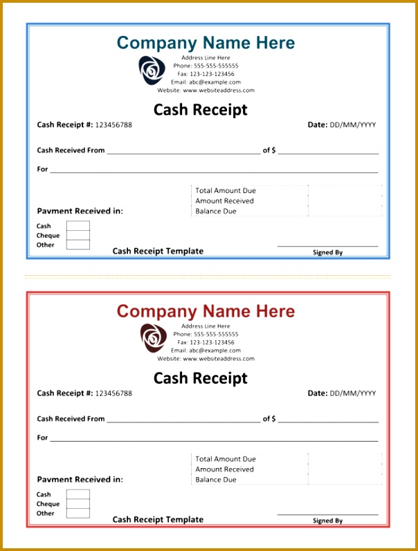 cash receipt template 604797