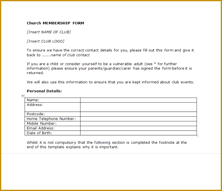 Blank Church Membership Word Template 635739