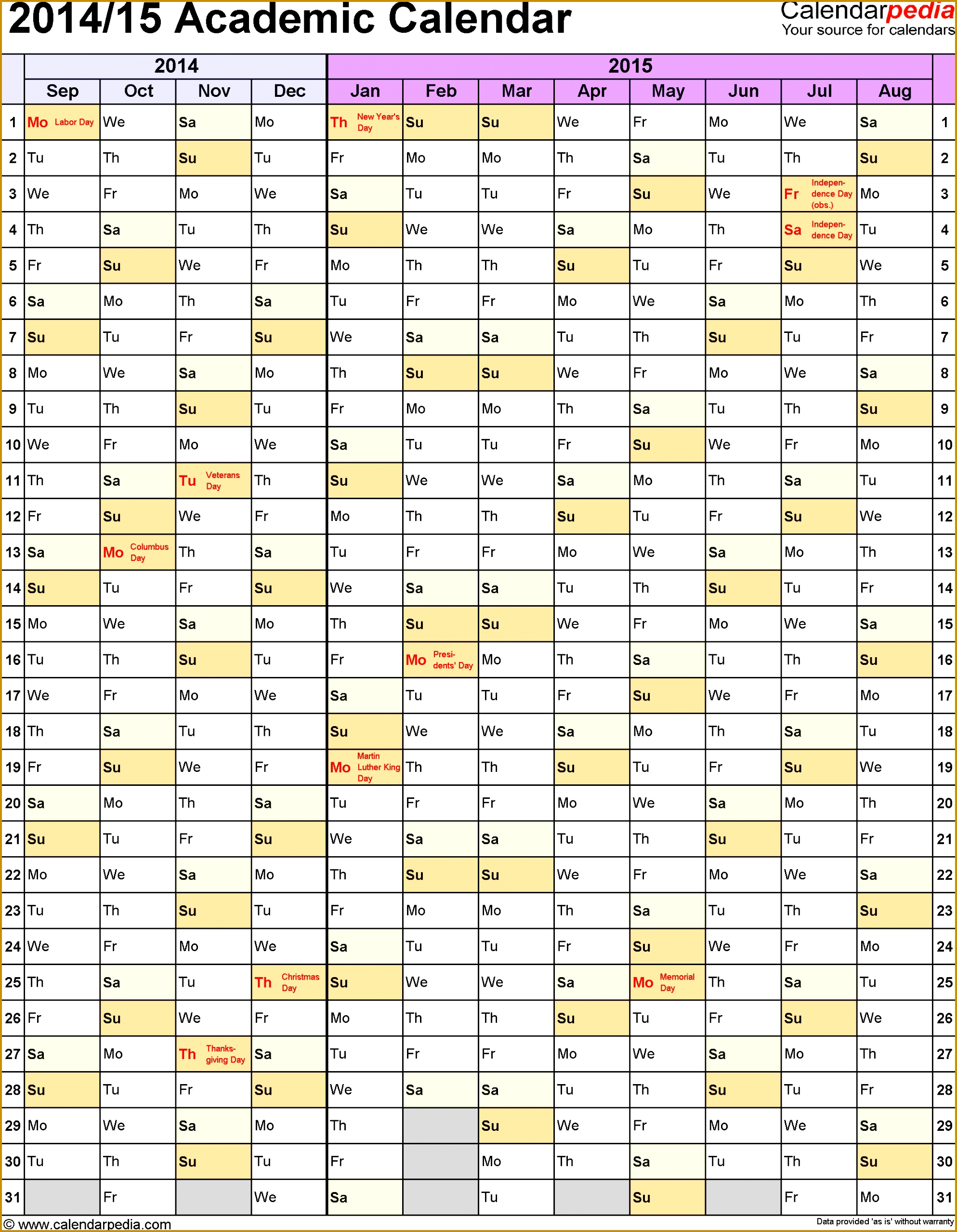 academic calendars 2014 2015 as free printable word templates 19872557